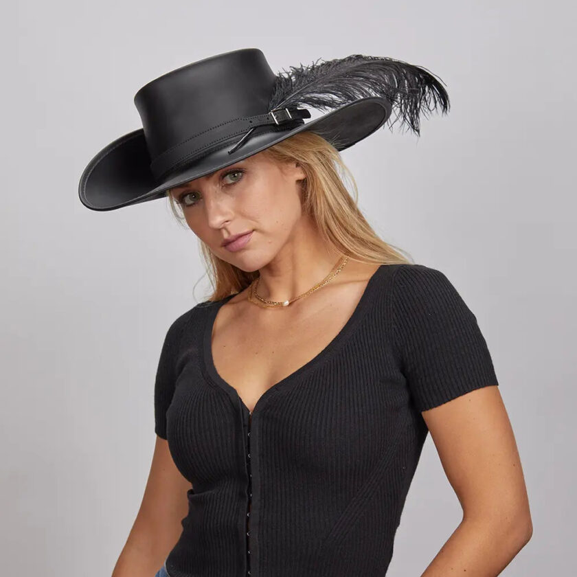 Cavalier Feather | Womens Renaissance Fair Leather Hat - Image 3