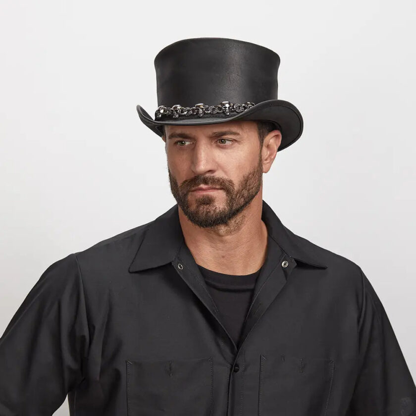 El Dorado 5 Skull | Mens Leather Top Hat with 5 Skull Hat Band - Image 5