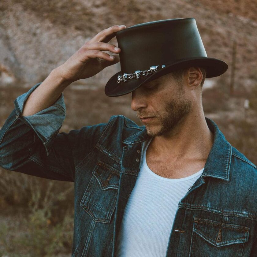 El Dorado 5 Skull | Mens Leather Top Hat with 5 Skull Hat Band - Image 8