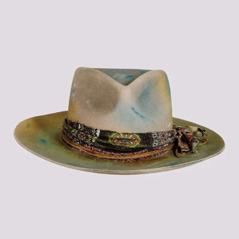 Graffiti | Mens Wool Felt Pinch Front Fedora Hat with Raw Edge - Image 2