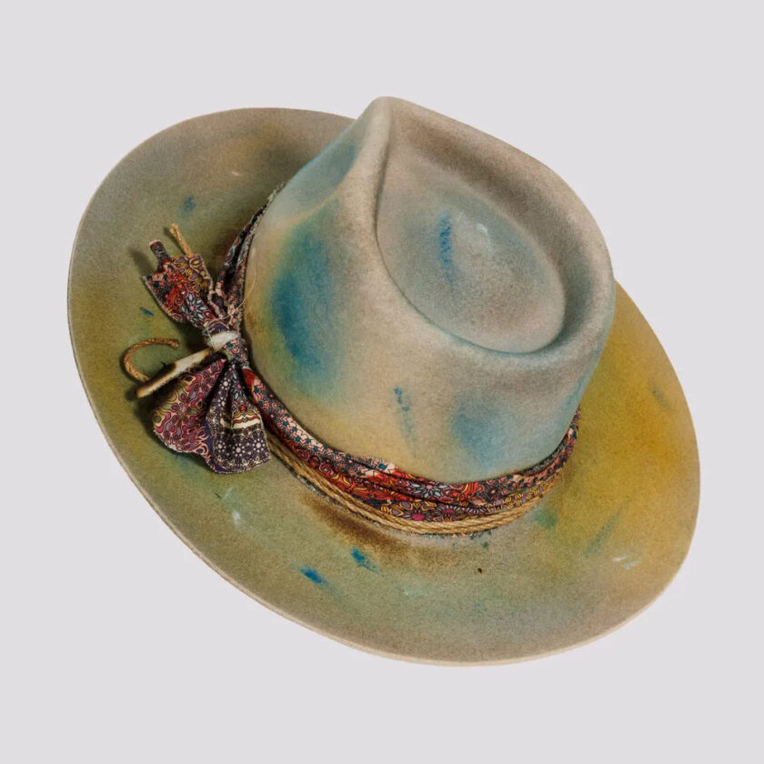Graffiti | Mens Wool Felt Pinch Front Fedora Hat with Raw Edge - Image 4