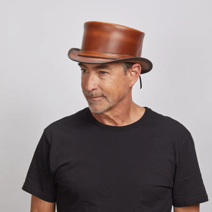 Hampton | Mens Leather Top Hat with Leather Hat Band - Image 5