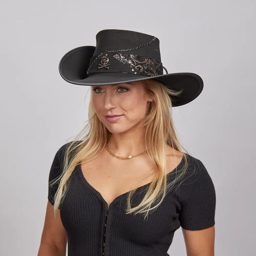 Hook | Womens Black Suede Leather Cavalier Hat - Image 4