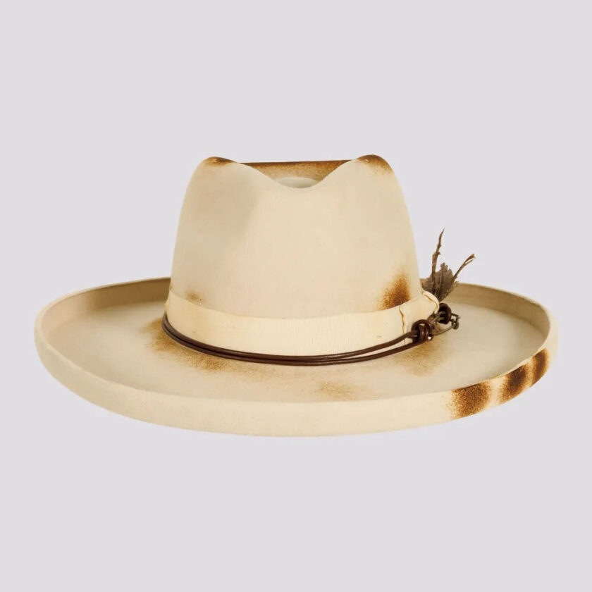 Landry | Mens Wool Felt Burnt Teardrop Fedora Hat with Curled Brim - Image 2
