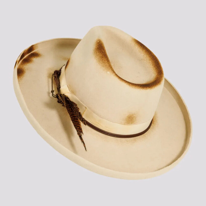 Landry | Mens Wool Felt Burnt Teardrop Fedora Hat with Curled Brim - Image 4