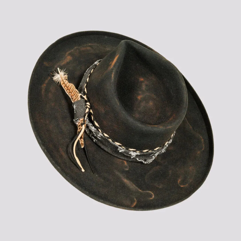 Lenny | Mens Distressed Wool Felt Teardrop Wide Brim Fedora Hat - Image 5