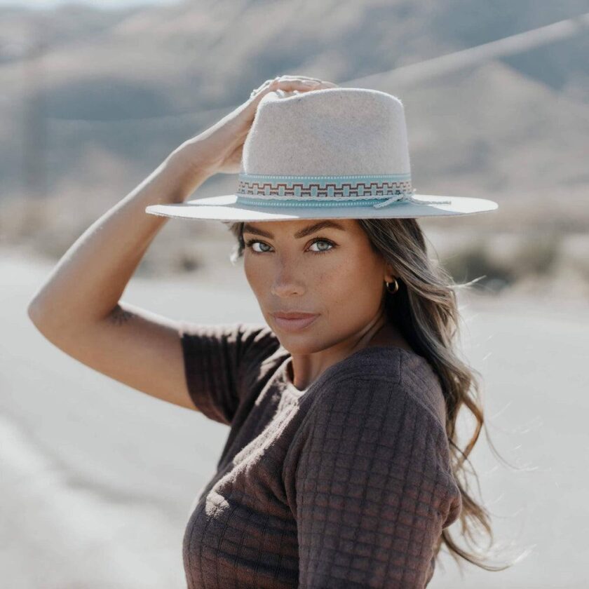 Maldives Moon | Womens Wide Brim Felt Fedora Hat - Image 3
