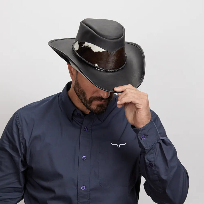Pinto | Mens Leather Cowboy Hat with Calf Accents - Image 4