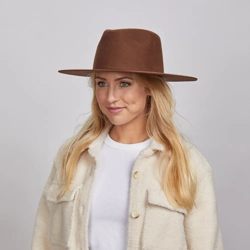 Rancher | Womens Wide Brim Felt Fedora Hat - Image 5