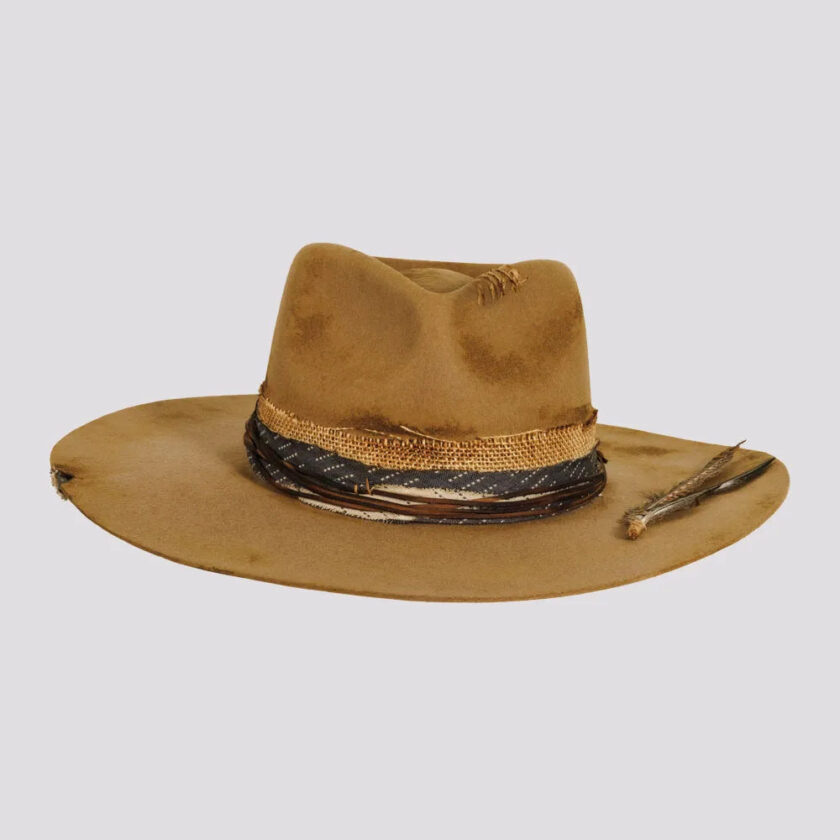 Six Shooter | Womens Distressed Wool Felt Pinch Front Fedora Hat - Image 2