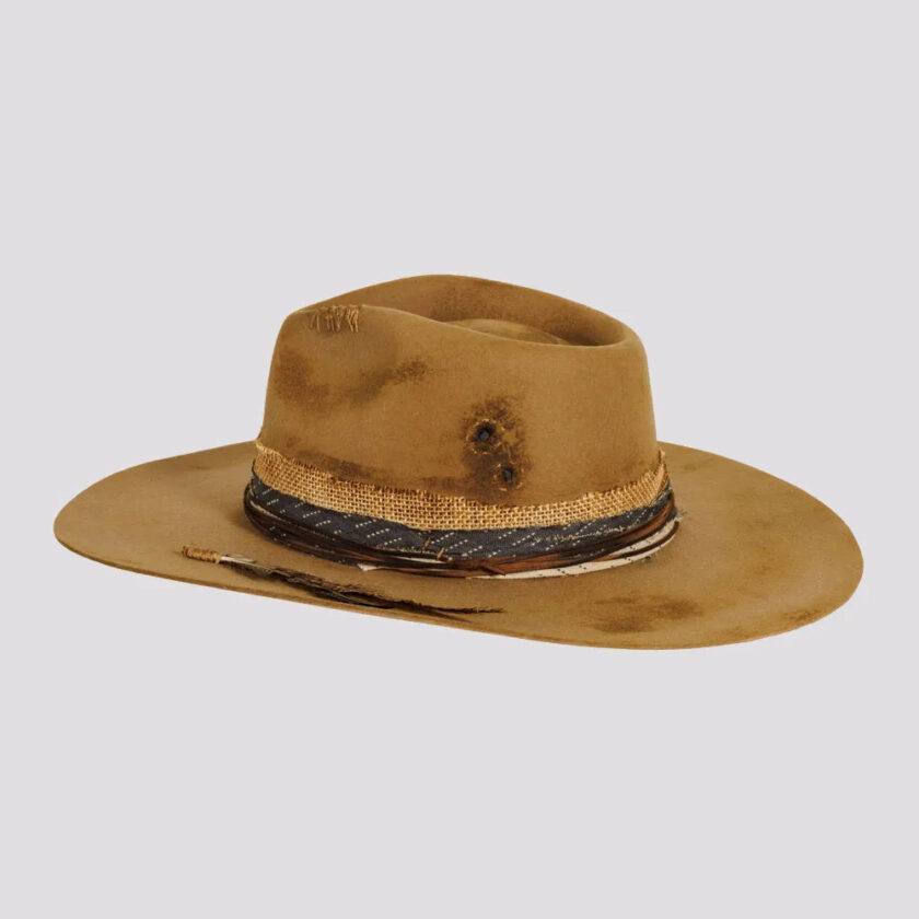 Six Shooter | Womens Distressed Wool Felt Pinch Front Fedora Hat - Image 3