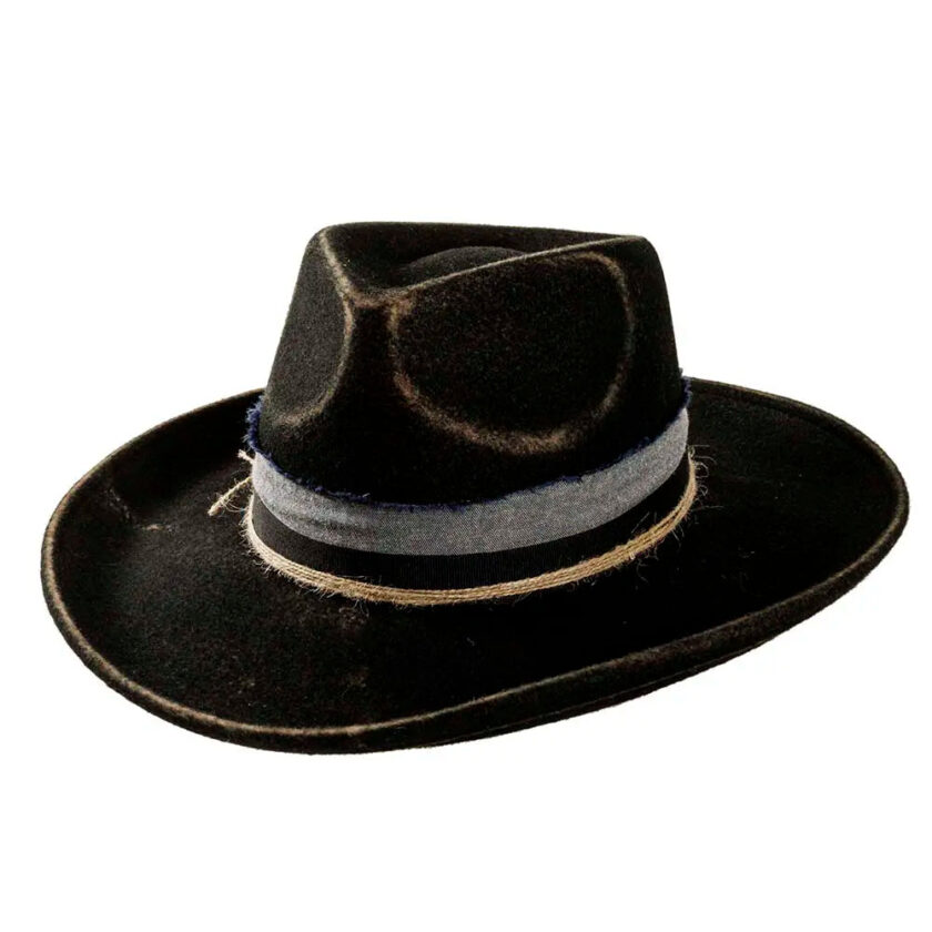 Small Town | Mens Black Wide Brim Felt Fedora Hat - Image 2