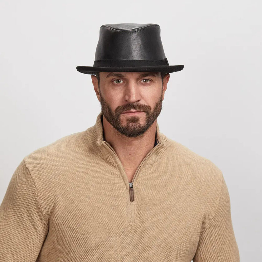 Soho | Mens Trilby Leather Fedora Hat - Image 9