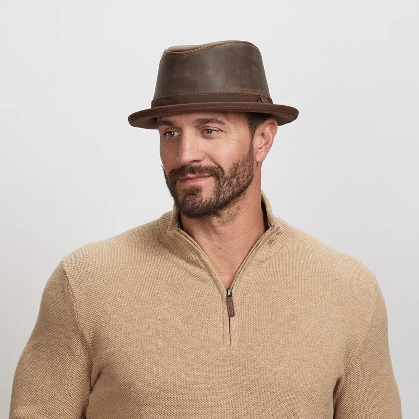 Soho | Mens Trilby Leather Fedora Hat - Image 5