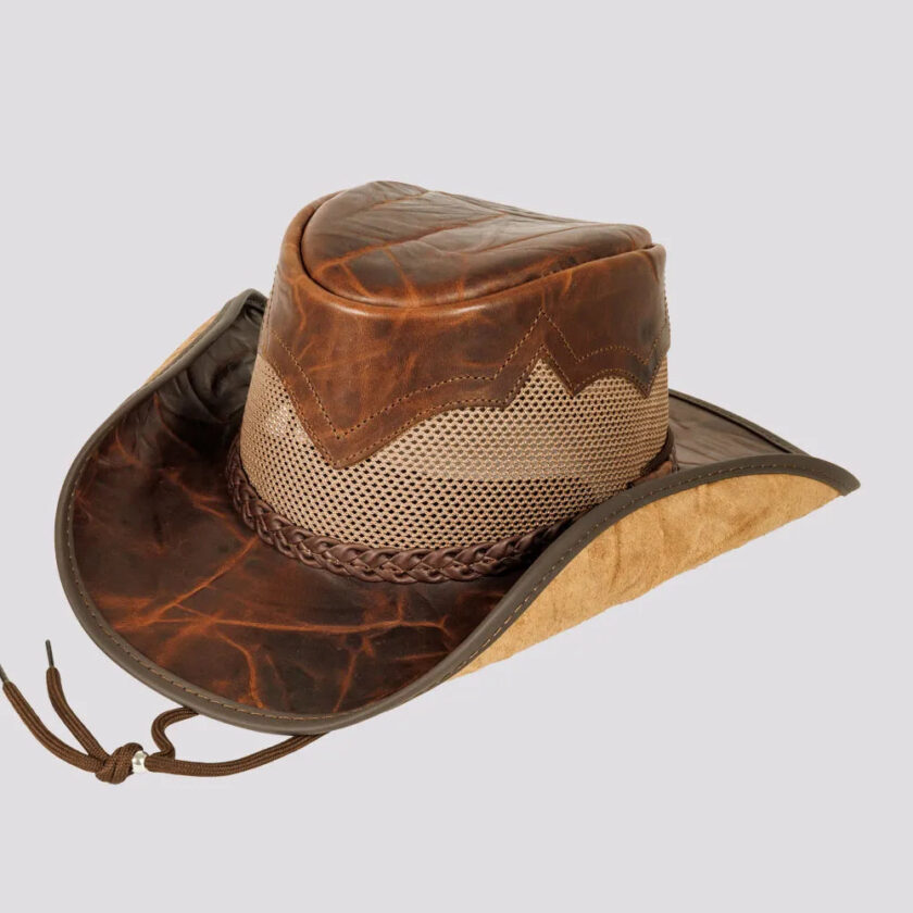 Stampede | Mens Cowhide Leather Cowboy Hat with Mesh Sides - Image 6