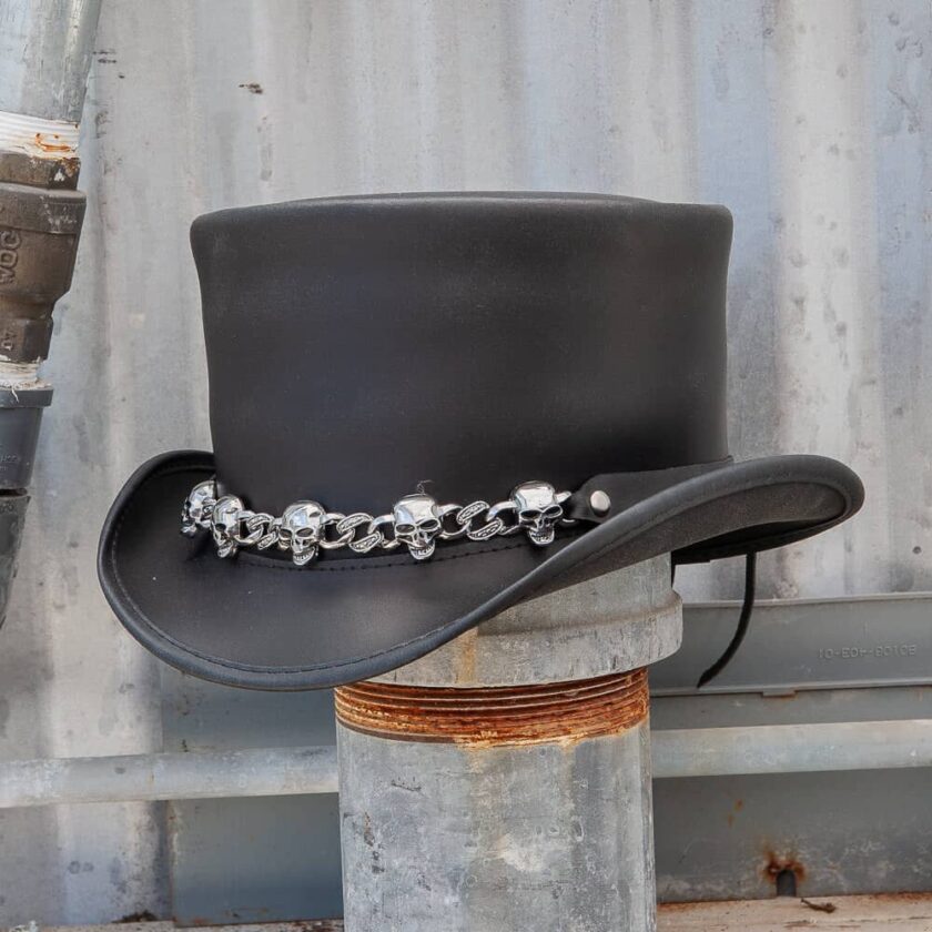 El Dorado 5 Skull | Mens Leather Top Hat with 5 Skull Hat Band - Image 6
