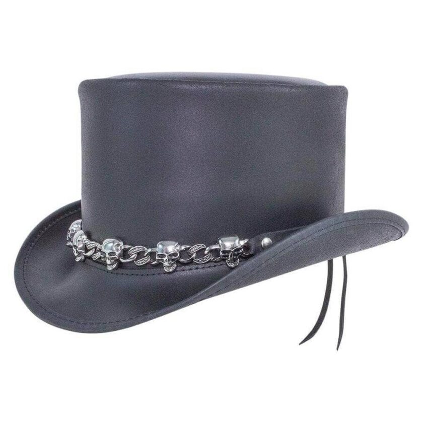 El Dorado 5 Skull | Mens Leather Top Hat with 5 Skull Hat Band - Image 2