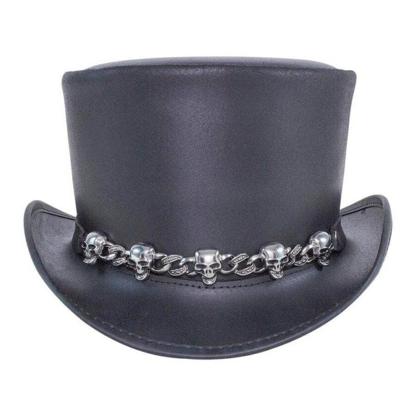 El Dorado 5 Skull | Mens Leather Top Hat with 5 Skull Hat Band - Image 4