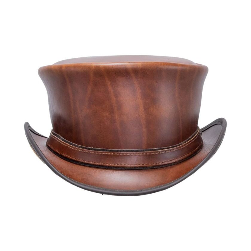 Hampton | Mens Leather Top Hat with Leather Hat Band - Image 4