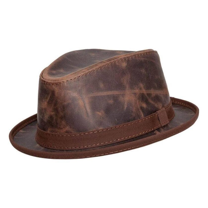 Soho | Mens Trilby Leather Fedora Hat - Image 2